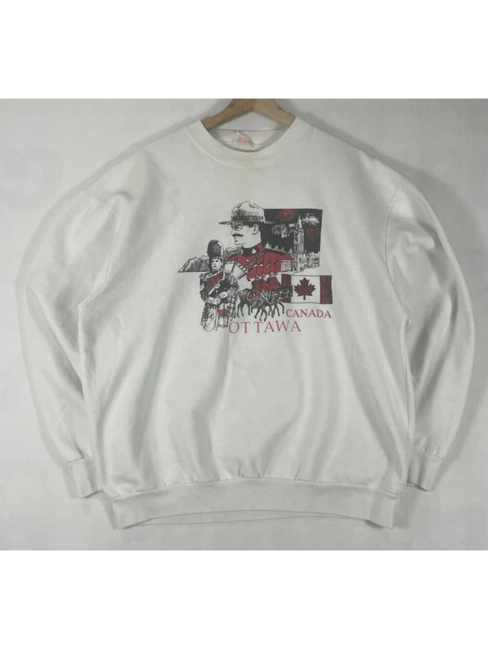 Vtg Ottawa Canada RCMP Mountees White Sweatshirt Crewneck Made In Canada Sz XL